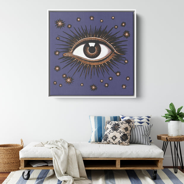 "All Seeing Eye" Art Deco Square Framed Canvas - Violet