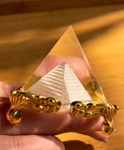 Clear Crystal Pyramid with Ornate Stand
