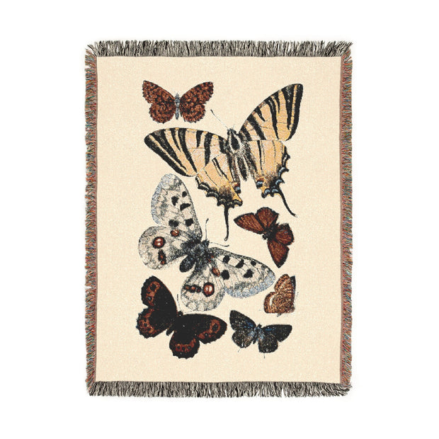 Butterfly Illustration 100% Cotton Woven Throw Blanket
