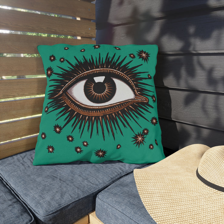 "All Seeing Eye" (Teal) Outdoor Throw Pillows