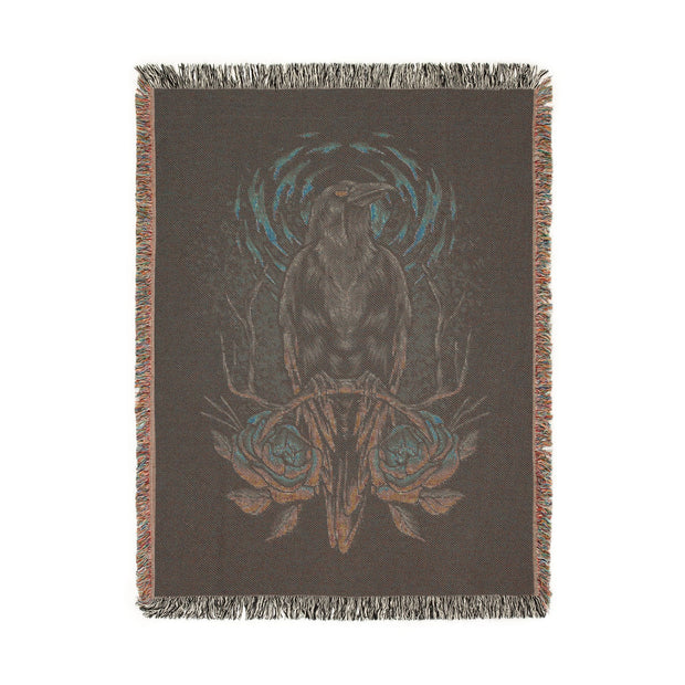 Crow and Flowers 100% Cotton Woven Throw Blanket