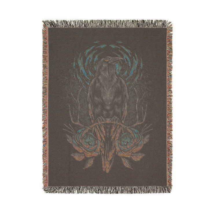 Crow and Flowers 100% Cotton Woven Throw Blanket