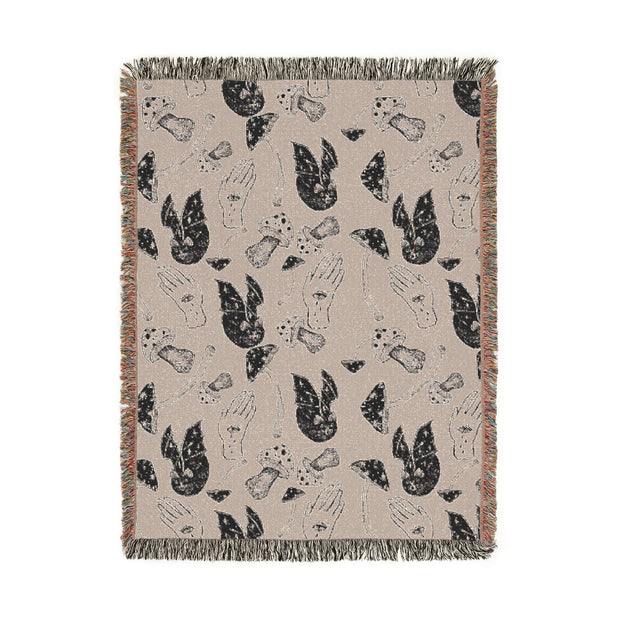 Spooky Spells, Bats, and Mushrooms 100% Cotton Woven Throw Blanket