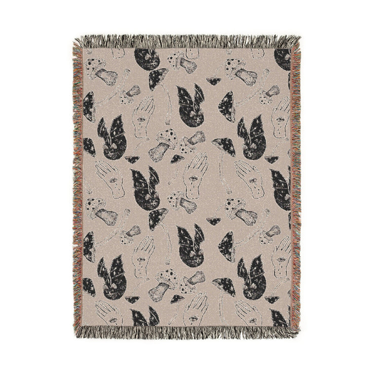 Spooky Spells, Bats, and Mushrooms 100% Cotton Woven Throw Blanket