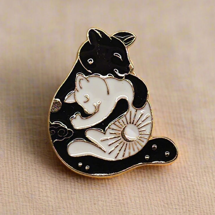 Hugging Cats Enamel Lapel Pin