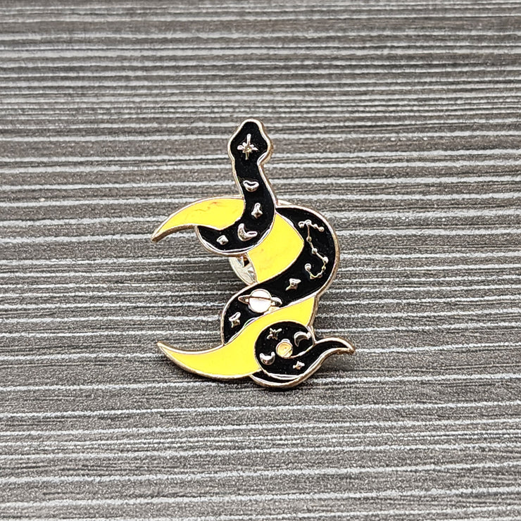 Serpent and Crescent Enamel Lapel Pin