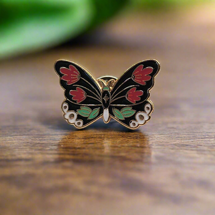 Red Tulip Butterfly Enamel Pin