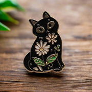 Feline Florals Enamel Lapel Pin