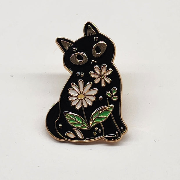 Feline Florals Enamel Lapel Pin