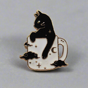 Mystical Coffee Cat Enamel Lapel Pin