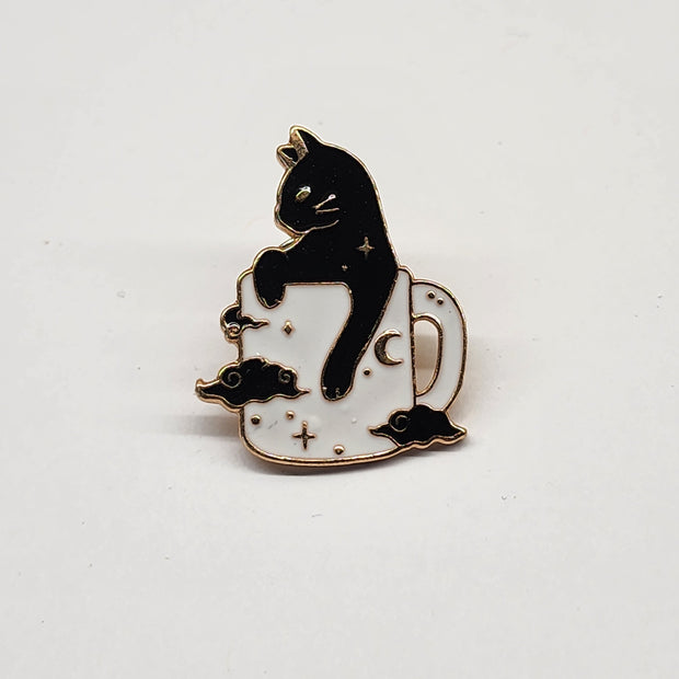 Mystical Coffee Cat Enamel Lapel Pin