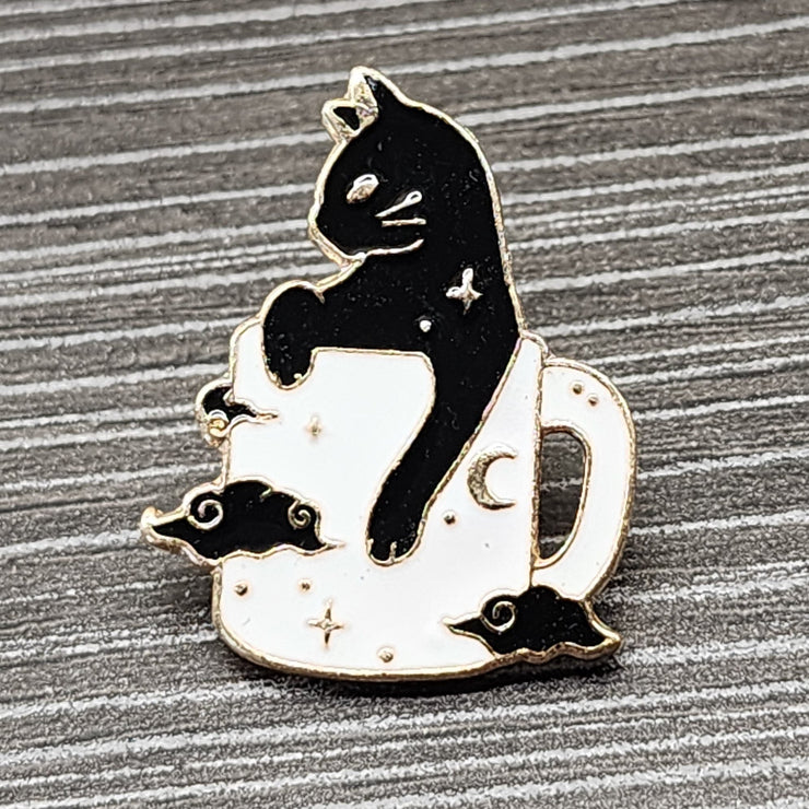 Mystical Coffee Cat Enamel Lapel Pin