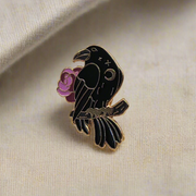 Raven and Flowers Enamel Lapel Pin