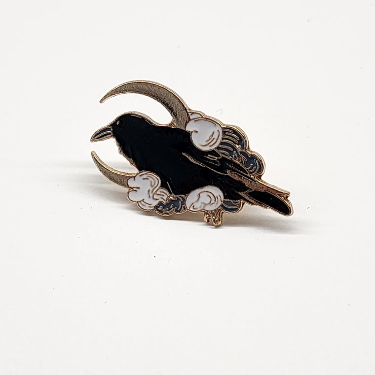 Midnight Moon Crow Enamel Lapel Pin