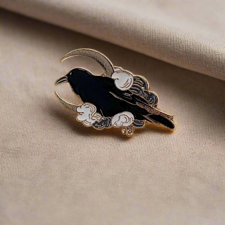 Midnight Moon Crow Enamel Lapel Pin