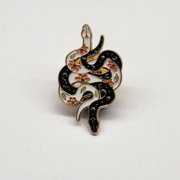 Cosmic Balance Twin Serpents Enamel Lapel Pin