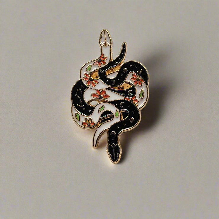 Cosmic Balance Twin Serpents Enamel Lapel Pin