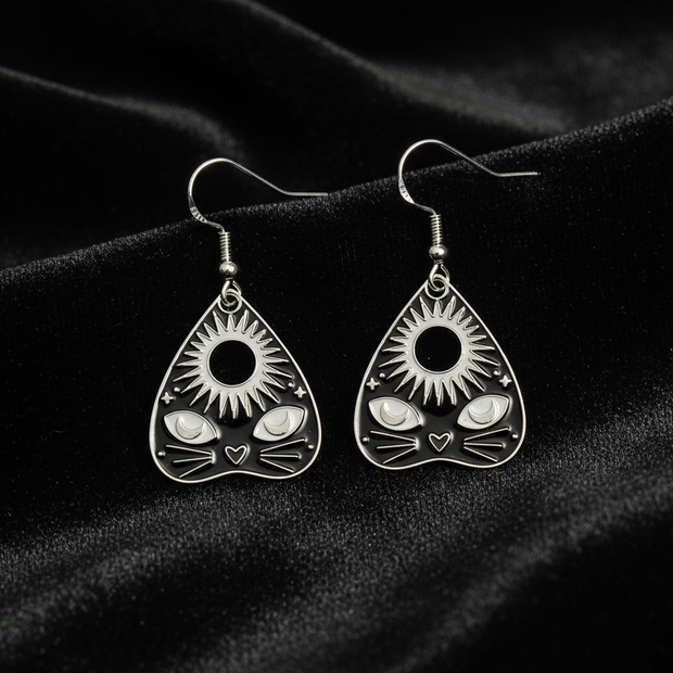 Ouija Planchette Silver Enamel Earrings