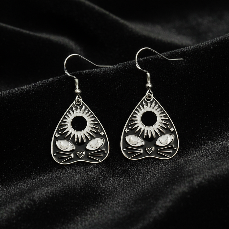 Ouija Planchette Silver Enamel Earrings