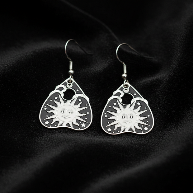 Ouija Planchette Silver Enamel Earrings