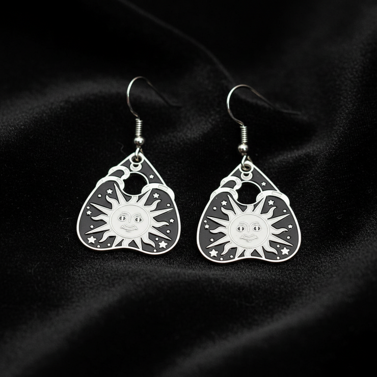 Ouija Planchette Silver Enamel Earrings