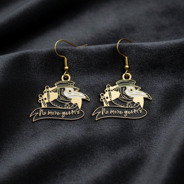Plague Doctor Gold Enamel Earrings