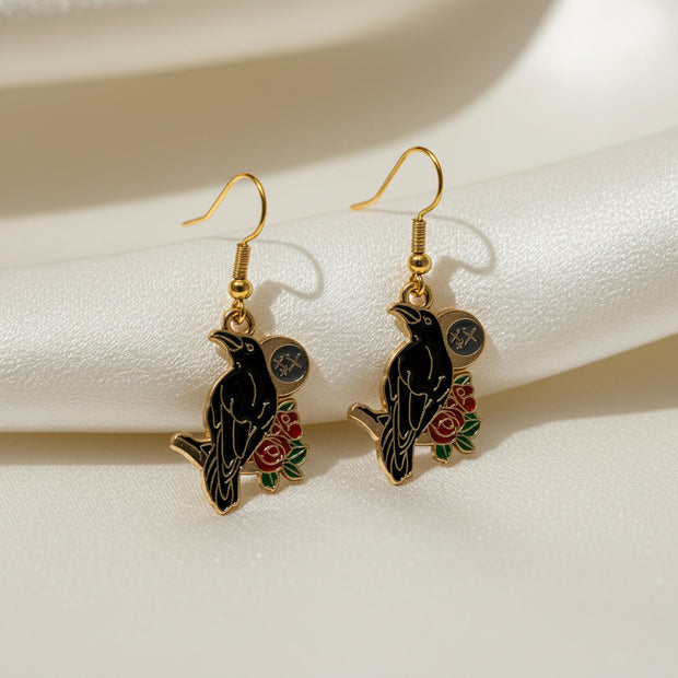 Raven Moon Gold Enamel Earrings