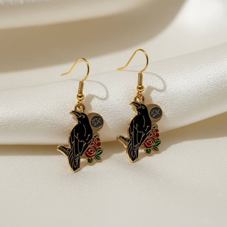 Raven Moon Gold Enamel Earrings