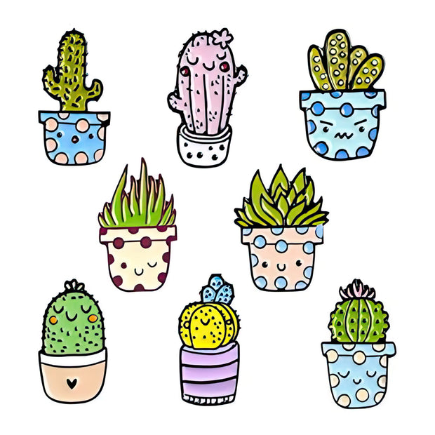 Épinglettes en émail de plantes en pot de cactus succulents mignons