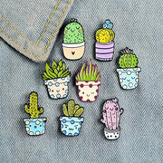 Épinglettes en émail de plantes en pot de cactus succulents mignons