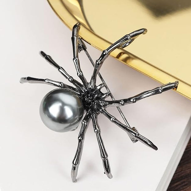 Victorian Style Black Pearlescent Spider Brooch