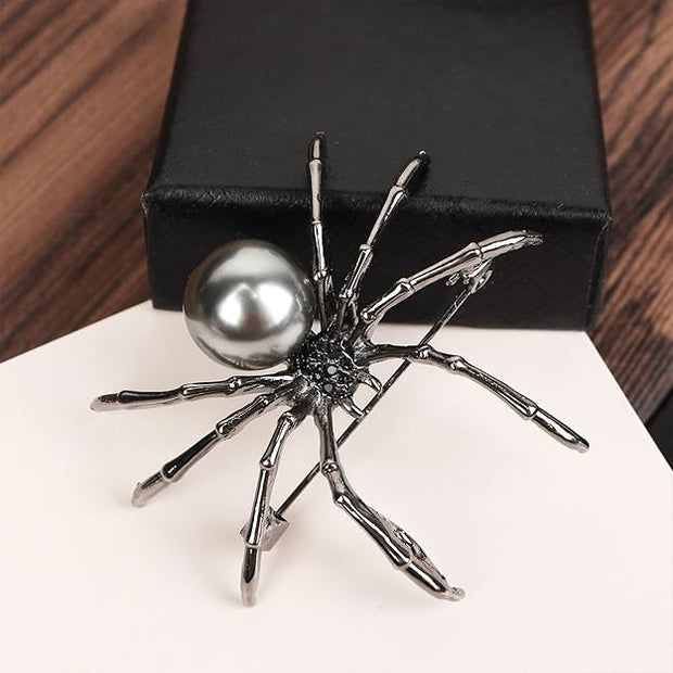 Victorian Style Black Pearlescent Spider Brooch