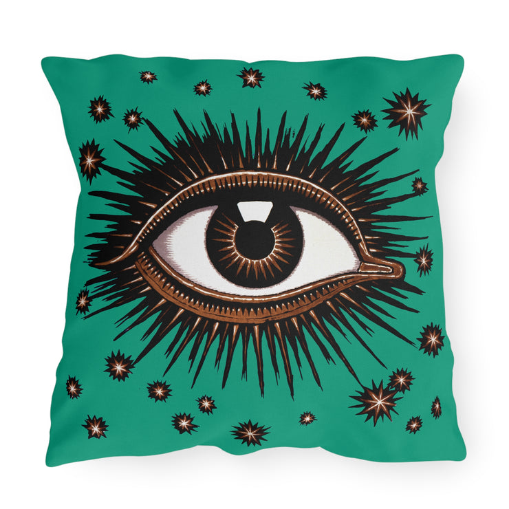 "All Seeing Eye" (Teal) Outdoor Throw Pillows