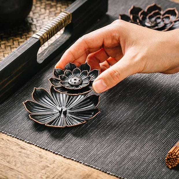 Copper Lotus Flower Incense Burner