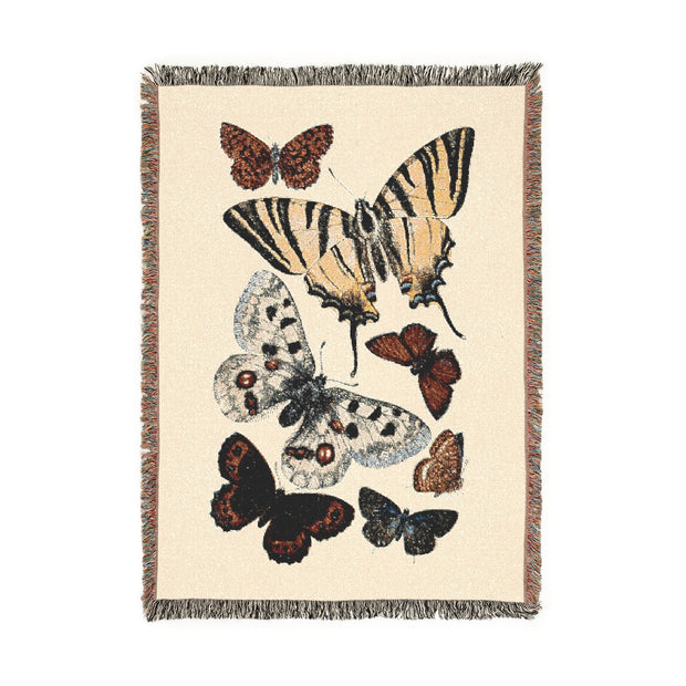 Butterfly Illustration 100% Cotton Woven Throw Blanket