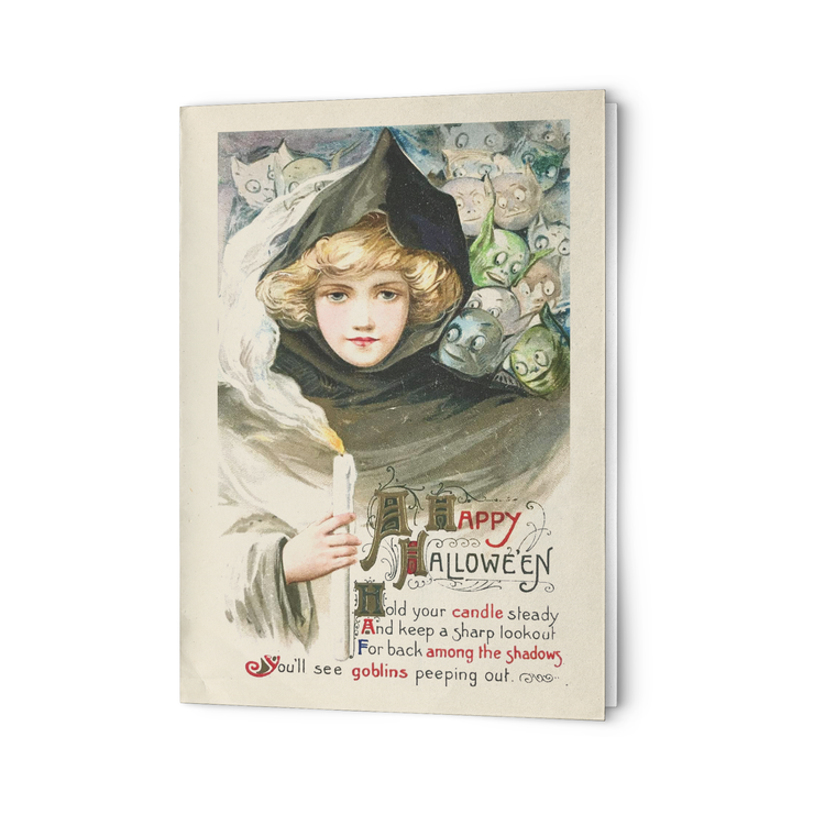 Delight your friends and family with a vintage Halloween greeting card that captures the charm of yesteryear. Featuring an authentic Victorian greeting card design, these cards showcase intricate details and rich textures that evoke a truly antique aesthetic. The interior is left blank, offering ample space to pen your personalized message.
