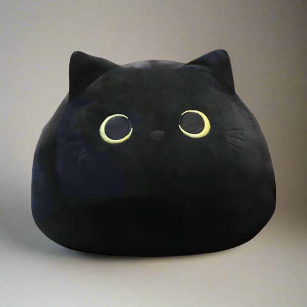 Adorable Squishy Black Cat Plush Toy - Soft and Fuzzy Huggable Toy for Children or Adults - High-Quality Polyester with Embroidered Accents - Perfect Cuddly Companion