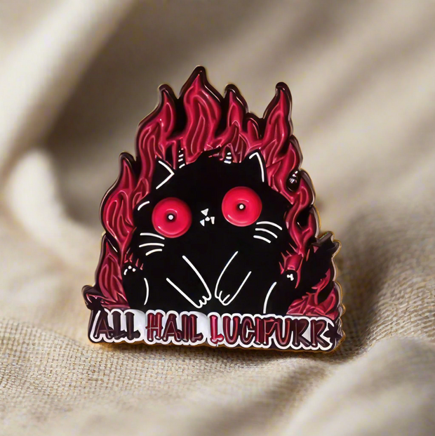 "All Hail Lucipurr" Demon Cat Enamel Lapel Pin