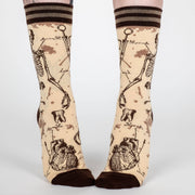 Socks with vintage-style illustrations of constellations on a beige background