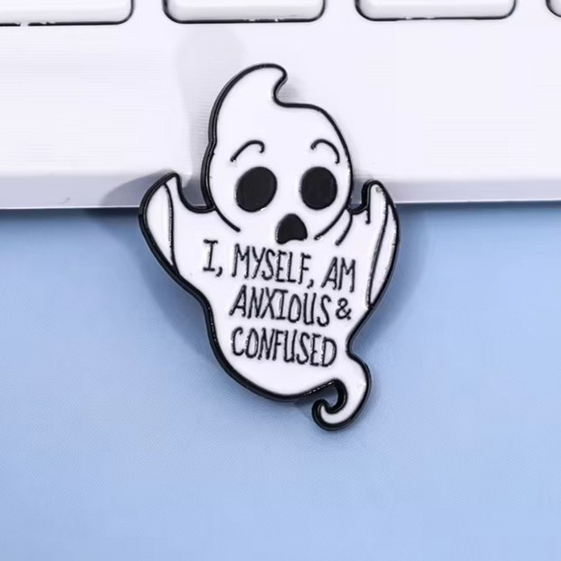 "Anxious & Confused" Ghost Enamel Lapel Pin