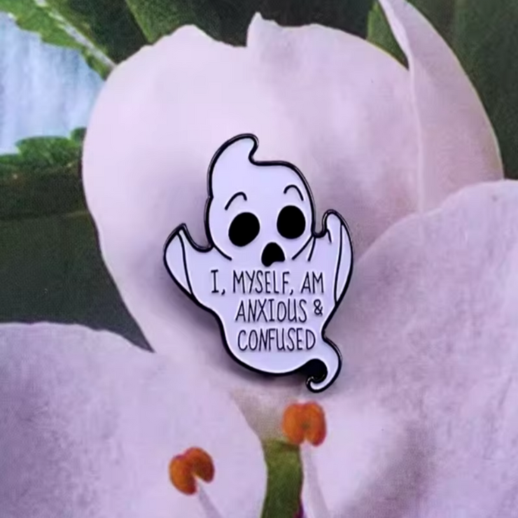 "Anxious & Confused" Ghost Enamel Lapel Pin