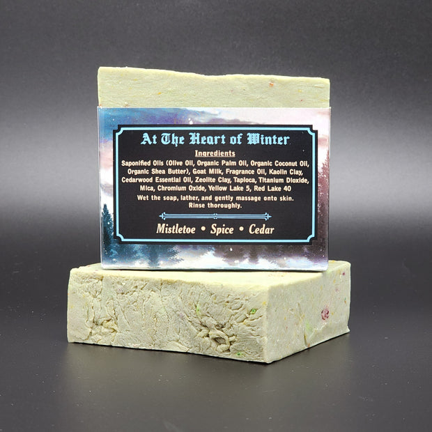 "At The Heart of Winter" Handmade Goat Milk Bar Soap (WINTER SEASONAL) Mistletoe Spice Cedar Scent Notes