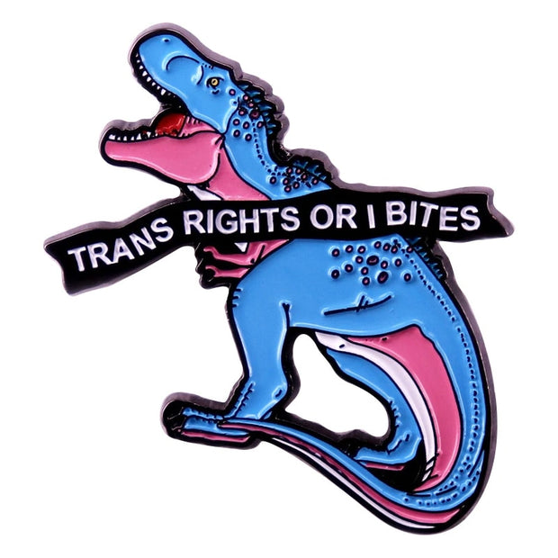 "Trans Rights or I Bites" Pride T-Rex Enamel Lapel Pin