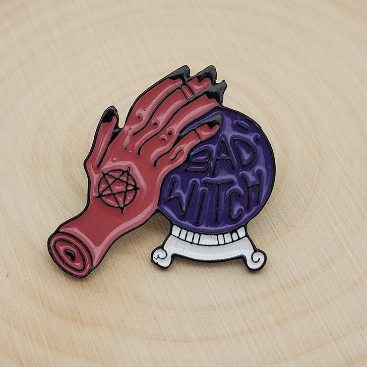 "Bad Witch" Crystal Ball and Hand Enamel Lapel Pin