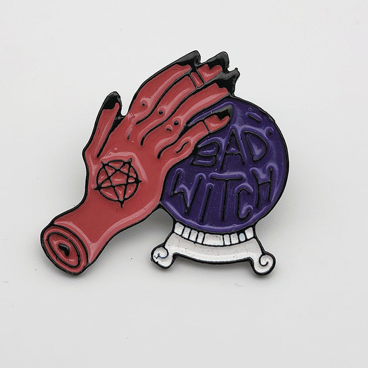 "Bad Witch" Crystal Ball and Hand Enamel Lapel Pin