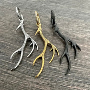 Beyond The Great Vast Forest Deer Antler Earrings - High-Quality Alloy Metal in Black, Gold, or Silver - Nature's Elegance with Lever Backs - Perfect Gift for Nature Lovers