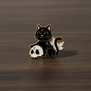 Black Cat with Skull Enamel Lapel Pin