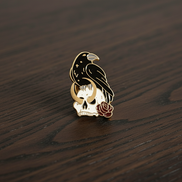 Black Crow Vanitas Enamel Lapel Pin