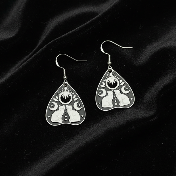 Ouija Planchette Silver Enamel Earrings