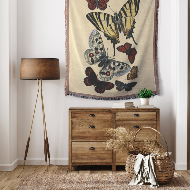 Butterfly Illustration 100% Cotton Woven Throw Blanket